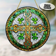 St. Patrick's Day 2D Acrylic Flat Window Hanging Celtic Cross Shamrocks Decor