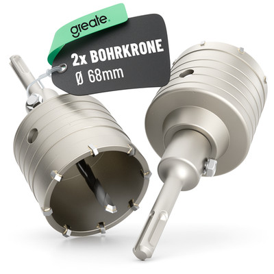 greate 2x Bohrkrone 68mm SDS Plus mit Zentrierbohrer - Dosenbohrer Trockenbau