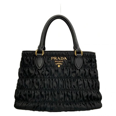 Prada Gathered Bag Handbag Black Nylon