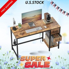 40" Computer Desk with 2 Drawers, Home Office Study Writing Table, Light Brown