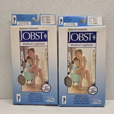 JOBST UltraSheer Thigh High CT 15-20mmHg Stockings Sil. Lace Band Medium Natural