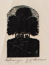 Heinrich Ernst Kromer Kinderreigen Kinder Landschaft signiert Holzstich 1920er
