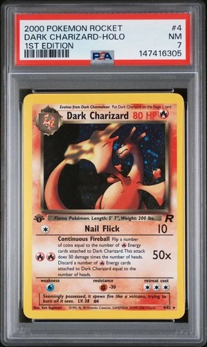 2000 Pokemon Rocket Dark Charizard-Holo #4 1st Edition PSA 7 WZ011