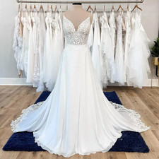 Chiffon Wedding Dresses Spaghetti Straps Sweep Train Beach Boho Bridal Gowns