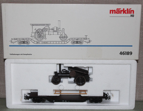 Märklin 46189 Tiefladewagen mit Dampfwalze in OVP H0 Rarität | Zustand: Neu