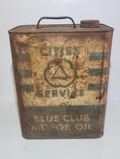 Vintage lg Cities Service Gas Station Motor Oil 2 gal Can W/ Logo Sign