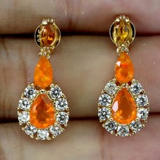 925 Sterling Silver Earrings Pear Orange Opal 6x4mm Natural Gemstone Jewelry