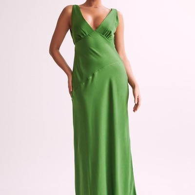 Meshki Green Draped Back Satin Maxi Dress Women's Size XXXL