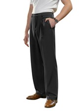 Men's Casual Dress Pants Pleated Baggy Wide Leg Relaxed Fit Slacks Expandable...