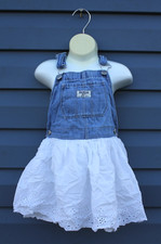 Oshkosh BGosh Denim Skirtalls 5T Vestbak Eyelet Lace Overall Dress Retro Cottage