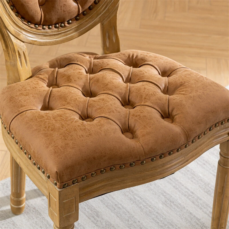 Juego de 2 sillas de comedor tapizadas de cuero PU de madera maciza French Country naranja Foto 4 de 4