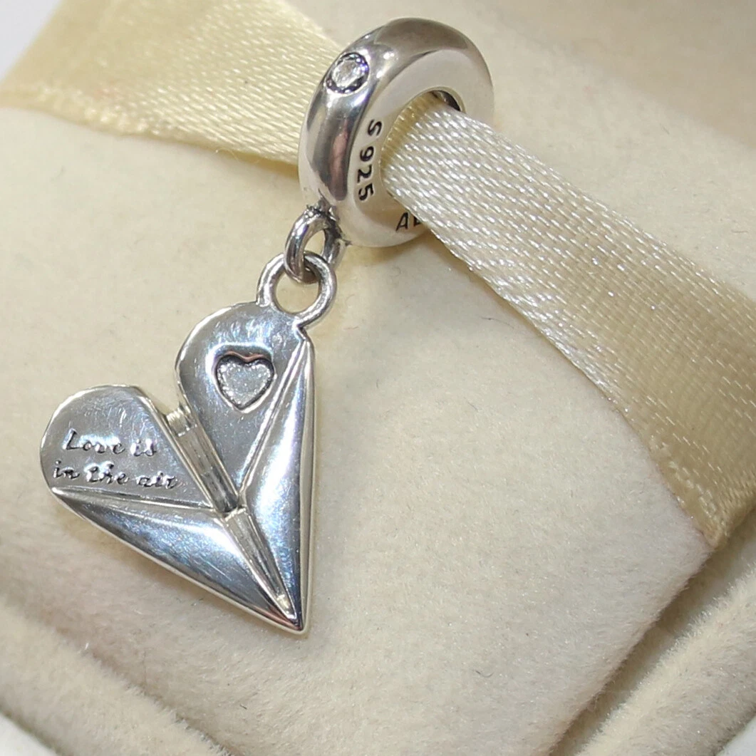 Pandora Heart Paper Plane Dangle Charm Sterling Silver