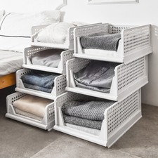 Folding Wardrobe Storage Box Stackable Shelf Baskets Cloth Closet Containers Bin