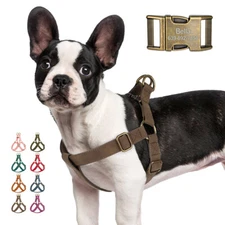 Step In Dog Harness Soft PU Leather Personalized Brass Buckle ID Engraved Vest