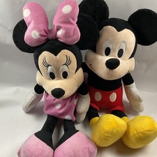 DISNEY MICKEY AND MINNIE MOUSE Plush Stuffed Animal Pair Lot Bundle Clean