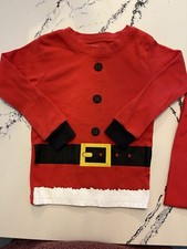 Carter's Christmas SANTASUIT 2T PJ?s Unisex  RED 2 PC Graphic Buttons BELT SNOW