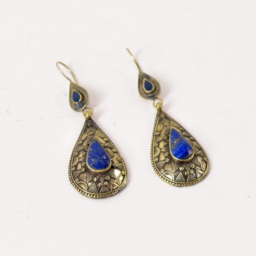 Lapis and Silver Colored Earrings Afghanistan - Picture 4 of 8