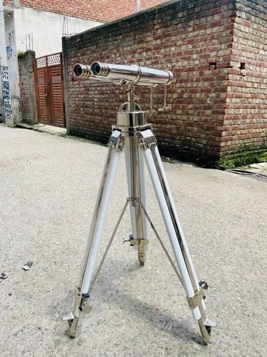 Nautical Brass Antique Binocular Telescope With Floor Tripod Stand Marine gift - Picture 2 of 8