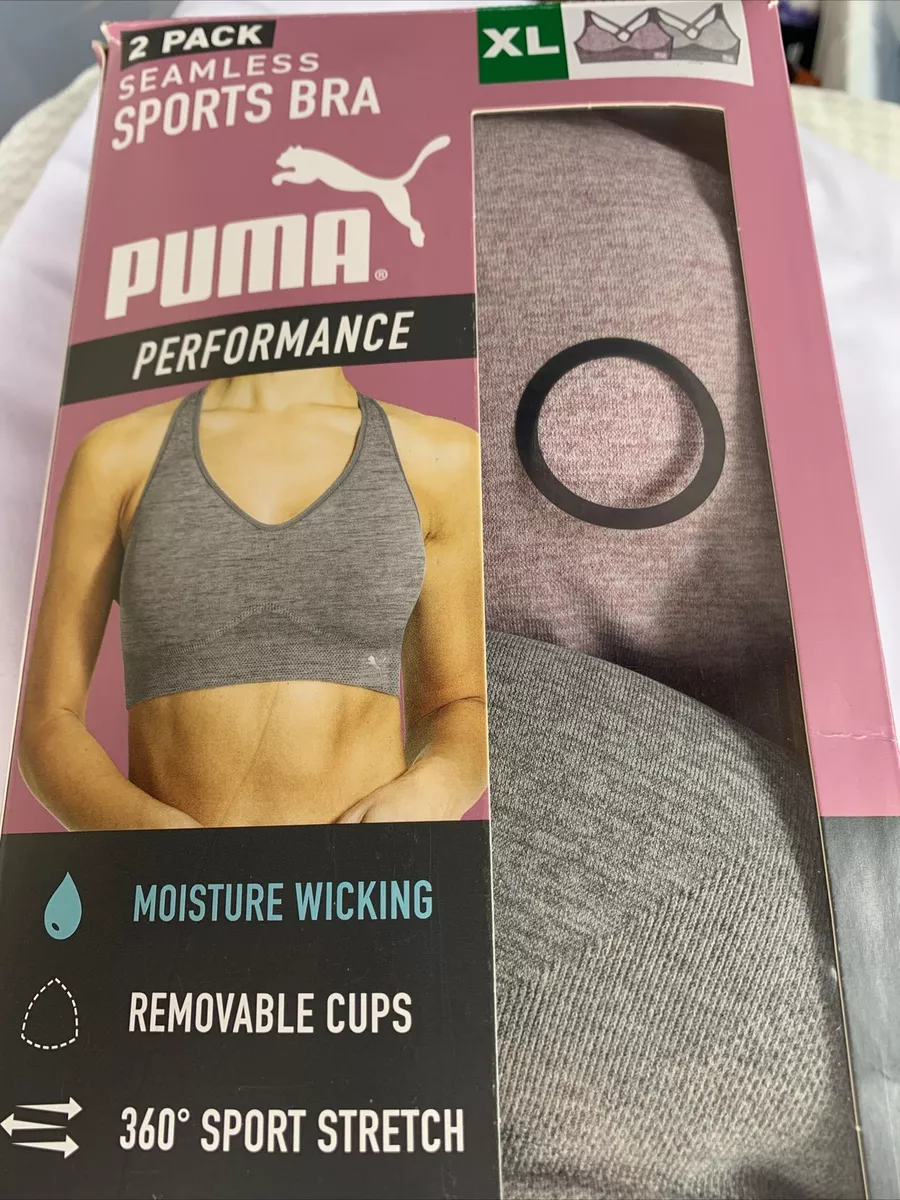 Puma 2-Pack Sports Bra Pink/Grey Seamless Performance Wire Free “  Convertible “