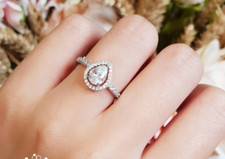 0.8ct Pear Cut Simulated Diamond Ring 14k White Gold Plated Halo Teardrop