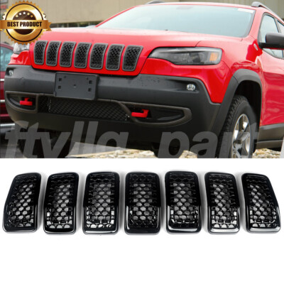 Glossy Black Honeycomb Look Front Hood Grille Insert For 2019-2022 Jeep Cherokee