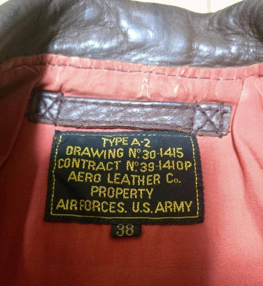 Chaqueta de Cuero A-2 AERO CUERO FUERZAS AÉREAS EJÉRCITO DE EE. UU. Talla 38 Piel de Caballo Marrón Rojo Foto 2 de 4