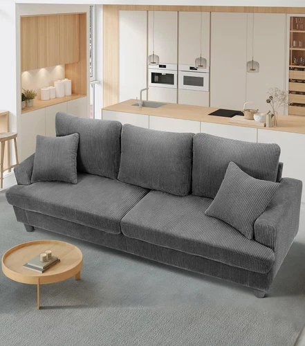 3 Sitzer Corduroy Sofa mit 2 Kissen Modern Couch Love Seat Settee Loungesofa - Bild 5 von 40