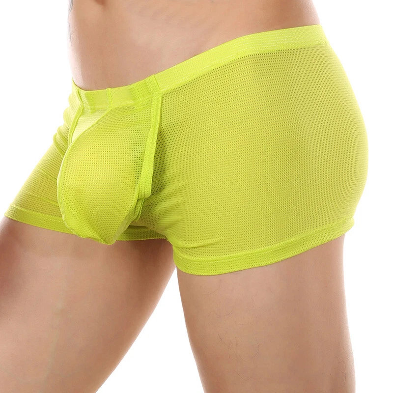 Men's Mesh Underwear Boxer Sexy Sheer Underpants Side Open Crotch Pouch Trunks - Imagem 4 de 4