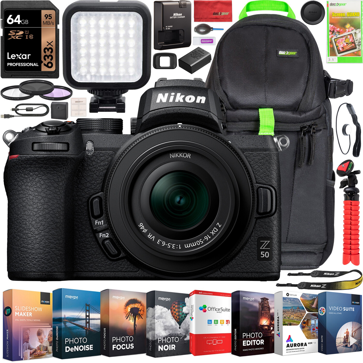 Беззеркальный фотоаппарат Nikon Z50 в формате 4K Z DX + 16-50 мм объектив VR в комплекте с рюкзаком