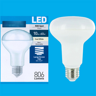 8x 10W (=60W) R80 LED Pearl Reflector Spot Light Bulbs E27 4000K Cool White Lamp