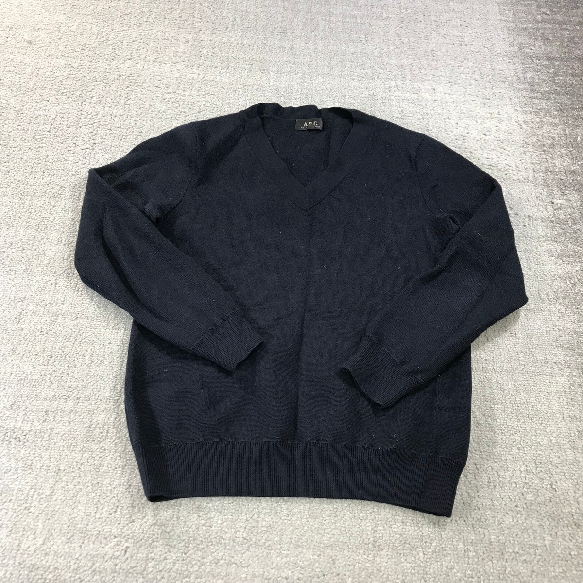 APC Rue Madame Paris Sweater Womens Small Blue Wool V Neck Casual