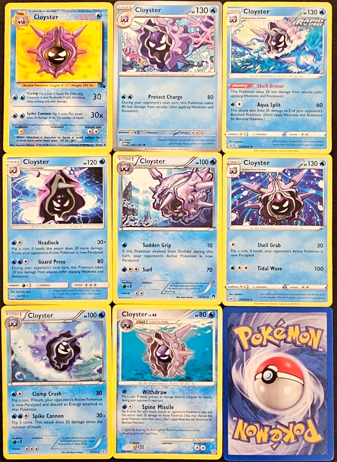 (8x) Cloyster Base Set Pokemon Card Collection Deck Building Water Blue