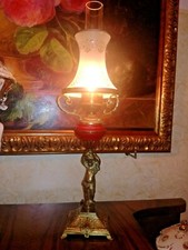  ANTICO LUME IN OTTONE CON PARALUME IN VETRO MURANO ,EPOCA FINE 900 H CM 57