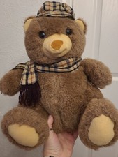 Dakin 1984 VINTAGE BROWN TEDDY BEAR TAN BLUE SCARF 14" PLUSH STUFFED ANIMAL TOY