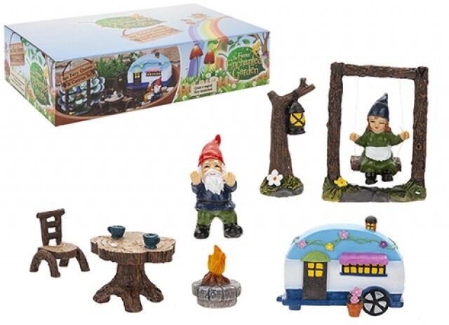 Secret Fairy Enchanted Miniature Garden 8 Pc Fairy and Gnome Caravan Set Outdoor