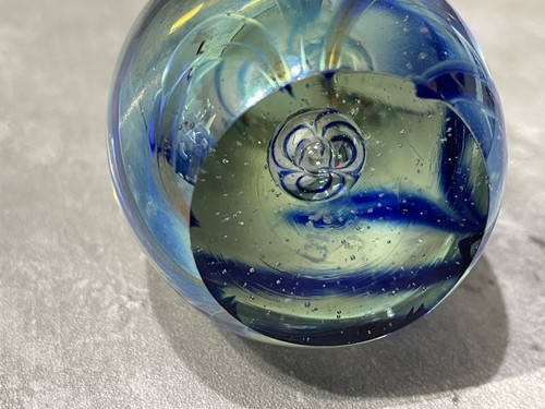 Glass Eye Studio Blue Swirl Dichroic Egg 3” Paperweight Signed GES 98 - Picture 4 of 8