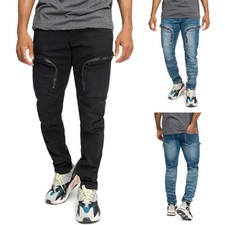 Victorious Men's Casual Moto Zipped Skinny Cargo Pockets Denim Jeans DL1345