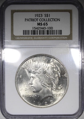 1923 Peace Dollar NGC MS65 Patriot Collection Pedigree Flashy Coin