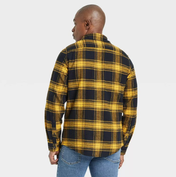 Men's Midweight Flannel Button-Down Shirt Goodfellow Co Black Mustard  Plaid - Main Image