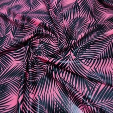 Stretch Fabric Black Leaves with Guava Pink 60"wide Swimsuit Spandex By The Yard