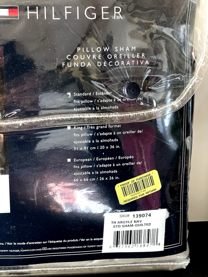 Tommy Hilfiger Argyle Algodón Acolchado Almohada Falsa Beige Azul Marino Diamante Juego de 2 NUEVO Foto 2 de 4