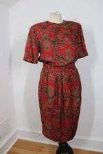 Vtg Evan Picone 10/12 Red Paisley 2-Piece Top Skirt Set Suit