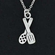 SPOON AND SPATULA Necklace - Pewter Charm Cooking Baking Cook Kitchen Chef NEW