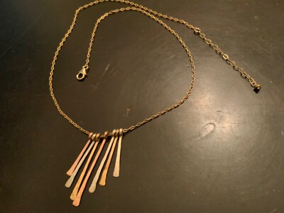 ArtDeco 14k gold filled necklace sliding bar Bow center pendant adjust tricolor