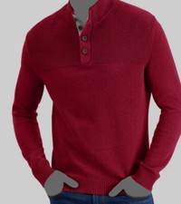  60 Club Room Mens Red Knit Long Sleeve Ribbed Four-Button Pullover Sweater SZ S