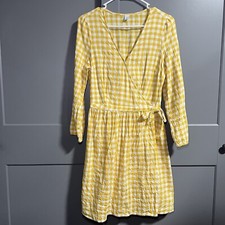 Old Navy Long Sleeve V Neck Gingham Wrap Dress Cottagecore Yellow/White Small