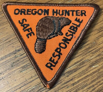 Oregon Hunter Embroidered Beaver Safe Responsible Triangle Patch Vintage 3 