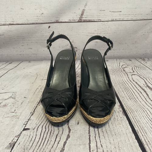 STUART WEITZMAN Wedge Womens 7.5M Black Patent Leather Dolunch Shoes - Picture 2 of 11