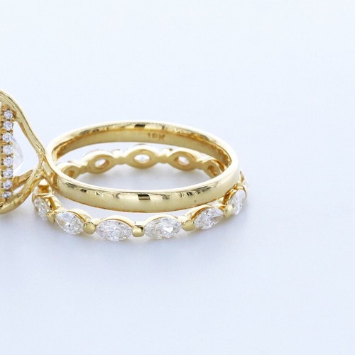 3.78CTW CERTIFIED LAB DIAMONDS I/VS1 PEAR CUT 18K GOLD HALO SIDE-STONE RING SET - Picture 4 of 7