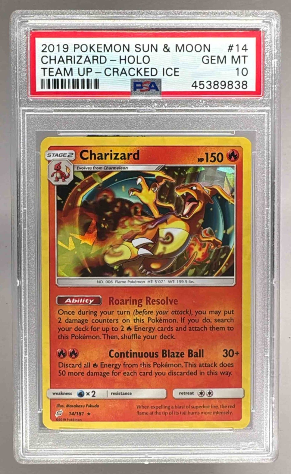 Charizard 2019 Pokemon Sun & Moon Team Up #14 Cracked Ice Holo PSA 10